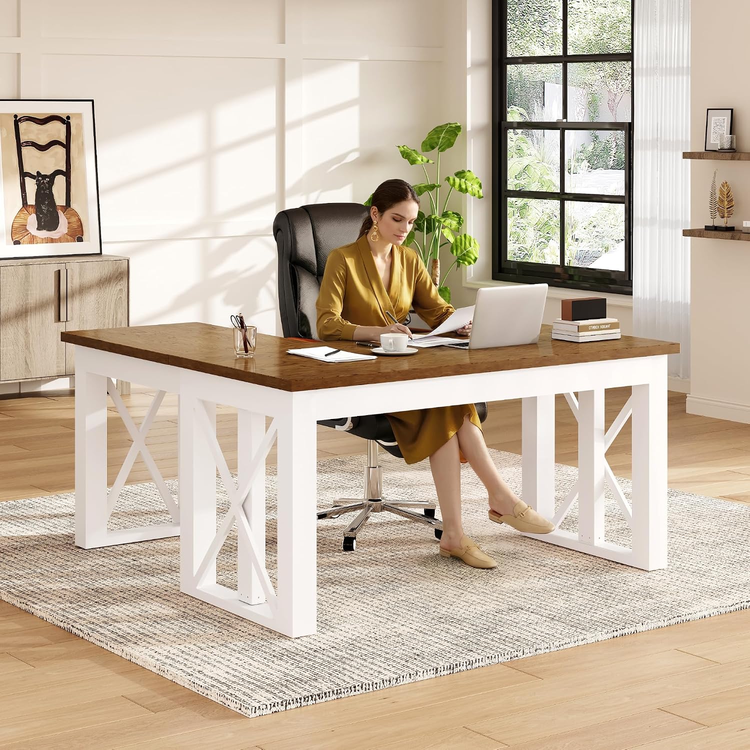 L-vormig sta-bureau met lade,  - Setup Desk Monitor recensie en prijs